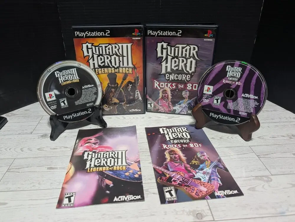 Guitar Hero 3 & Encore Rocks the 80's Bundle (Playstation PS2) CIB Tested